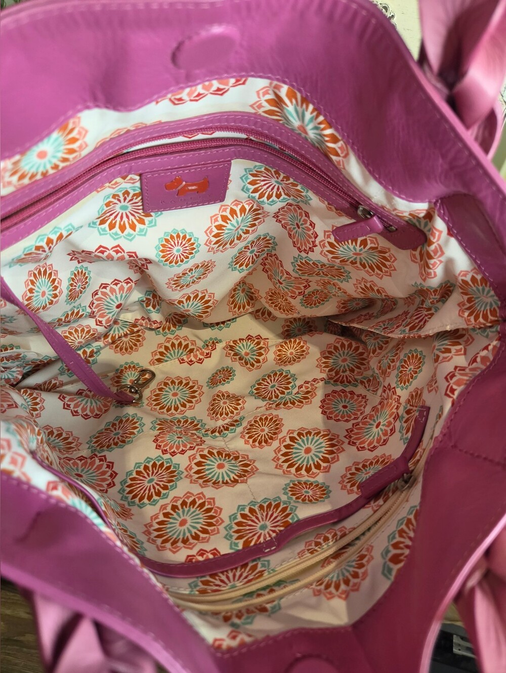 Radley London Pink Leather Whipstitch Tote Shoulder Bag - EUC - Picture 13 of 16